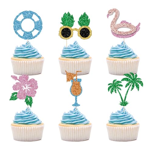 Gleevio Hawaii Tortendeko Geburtstag, 24 Stück Tropische Cupcake Topper, Glitzer Tortendeko Flamingo, Kokos Kuchen Deko zum Sommer Deko,Hawaiianische Muffin Deko für Aloha Luau Hawaii Party Deko Gleevio Hawaii Tortendeko Geburtstag, 24 Stück Tropische Cupcake Topper, Glitzer Tortendeko Flamingo, Kokos Kuchen Deko zum Sommer Deko,Hawaiianische Muffin Deko für Aloha Luau Hawaii Party Deko von Gleevio