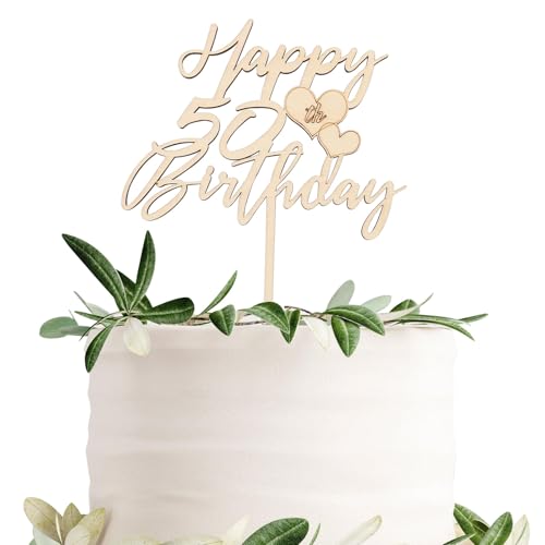 Gleevio Holz Tortendeko 50. Geburtstag für Frau und Mann - Happy Birthday Cake Topper, Kuchen Topper, Torten Topper - Deko für 50th Geburtstag Gleevio Holz Tortendeko 50. Geburtstag für Frau und Mann - Happy Birthday Cake Topper, Kuchen Topper, Torten Topper - Deko für 50th Geburtstag von Gleevio