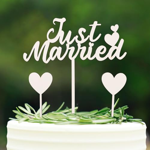 Gleevio Just Married Tortendeko Hochzeit Weiß, Holz Cake Topper Hochzeitstorte Deko, Just Married Deko Kuchen, 3 Stück Tortenstecker Hochzeitsfeier, Hochzeitstorte Topper, Kuchen Topper für Hochzeiten von Gleevio