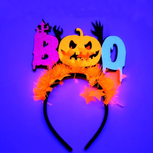 Gleevio Leuchtend BOO Haarreif Halloween Kinder Erwachsene, Neon Kürbis Haarband Halloween Haarschmuck, Leuchtend Kürbis Kopfschmuck Damen, Haarreif Kostüm Zubehör Halloweenparty Cosplay Karneval von Gleevio
