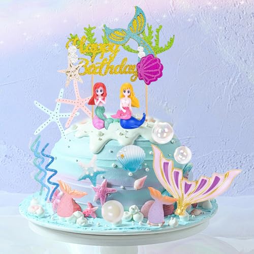 Gleevio 28 Stück Meerjungfrau Tortendeko Geburtstag Mädchen, Meerjungfrau Geburtstag Deko, Cake Topper Meerjungfrauen, Ozean Theme Kuchendeko, Happy Birthday Tortendeko Mädchen Kindergeburtstag von Gleevio