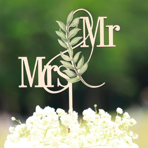 Gleevio Mr & Mrs Deko Hochzeitstorte Holz, Cake Topper Hochzeit, Mr und Mrs Tortendeko Hochzeit, Tortenstecker Hochzeits, Hochzeitstorte Topper, Kuchendeko für Jubiläum Verlobung Antrag, 15x23x0,4cm von Gleevio