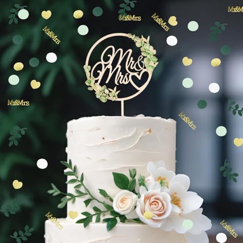 Gleevio Mr & Mrs Deko Hochzeitstorte, Holz Tortendeko Hochzeit Konfetti Tischdekoration, Mr und Mrs Cake Topper Hochzeit, Mr & Mrs Tortenstecker, Kuchendeko Hochzeitstorten Deko für Verlobung Antrag von Gleevio