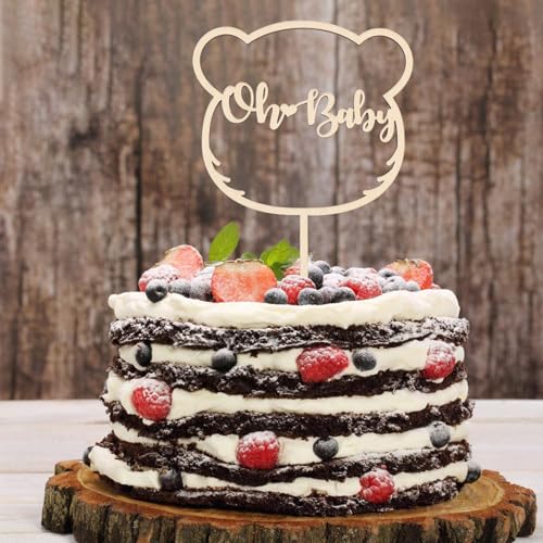Gleevio Oh Baby Cake Topper Babyparty Deko,Holz Tortendeko Babyparty Junge Mädchen,Oh Baby Kuchendeko,Bären Kuchen Deko für Taufe,Gender Reveal Partydeko15x23,5cm von Gleevio