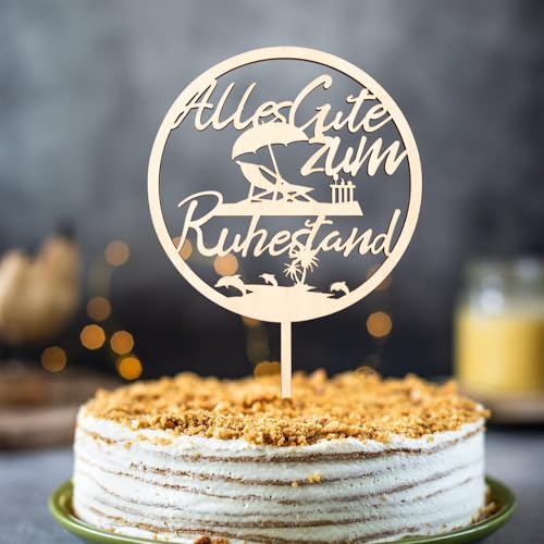 Gleevio Alles Gute zum Ruhestand Tortendeko, Ruhestand Cake Topper Holz, Rente Deko Kuchen, Endlich Rentner Deko Torte für Mann Frau, Rente Kuchendeko Happy Retirement Party Deko, 13x22,5x0,4cm von Gleevio