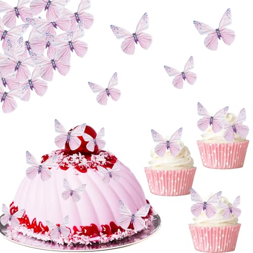 Gleevio Schmetterling Tortendeko Essbare Schmetterlinge für Torte,72 Stück Lila Schmetterlinge Deko Torte,Esspapier Schmetterling Kuchen Deko,Essbare Tortendeko Mädchen,Muffin Deko Geburtstag Hochzeit von Gleevio