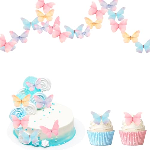 Gleevio Essbare Schmetterlinge für Torte Bunt,55 Stück Schmetterlinge Tortendeko Essbar,Esspapier Schmetterling Kuchen-Deckel,Cupcake Deko Schmetterling Kuchen Deko Essbar für Geburtstag Hochzeit Mai von Gleevio