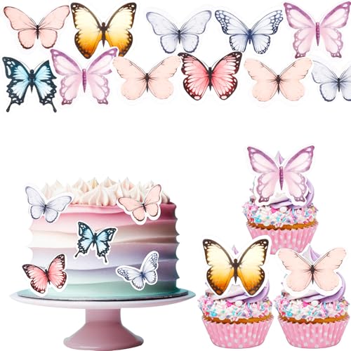 Gleevio Torten Deko Schmetterling Cupcake Deko Essbar, 48 Stück Tortendeko Schmetterlinge Essbare Schmetterlinge für Torte, Kuchendeko Schmetterling Esspapier, Tortendeko Geburtstag, Hochzeit von Gleevio