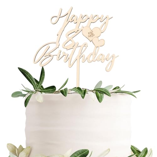 Gleevio Tortendeko 18 Geburtstag Mädchen Junge,Holz Cake Topper 18 Geburtstag Deko,Happy 18th Birthday Deko Torten,Holz Kuchendeko 18. Geburtstag Junge,4 mm Dicke Kuchen Topper 18 Geburtstag 15x20cm von Gleevio