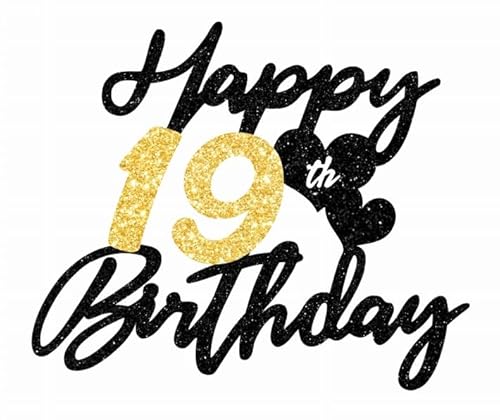 Gleevio Tortendeko 19 Geburtstag Mann Frau,Glitzer Happy 19th Birthday Kuchen Deko,Cake Topper 19 Geburstag Deko, Alles Gute zum Geburtstag 19 Jahre Tortendeko,2006 Kuchen Topper 16cm Schwarz Gold von Gleevio