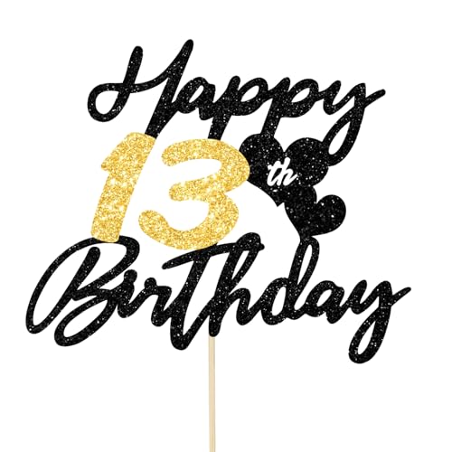 Gleevio Torten Deko 13. Geburtstag Mädchen Teenager,Schwarz Tortendeko 13 Geburtstag Jungen,Kuchen Deko Offiziell Teenager 13 Jahre,Glitzer Geburtstagsdeko 13 Jahre Junge,Happy 13th Cake Topper von Gleevio