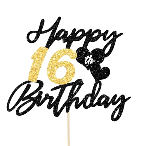 Gleevio Tortendeko 16 Geburtstag Junge Mädchen, Sweet 16 Deko Torten, Glitzer Happy 16th Birthday Cake Topper 16 Geburstag Deko, Kuchen Deko Alles Gute zum Geburtstag 16 Jahre Kuchen Topper Weite 16cm von Gleevio