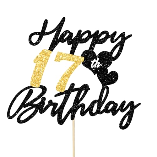 Gleevio Tortendeko 17 Geburtstag Junge Mädchen,Happy 17th Birthday Kuchen Deko,Cake Topper 17 Geburstag Deko, Alles Gute zum Geburtstag 17 Jahre Tortendeko,2008 Kuchen Topper Weite 16cm Schwarz Gold von Gleevio