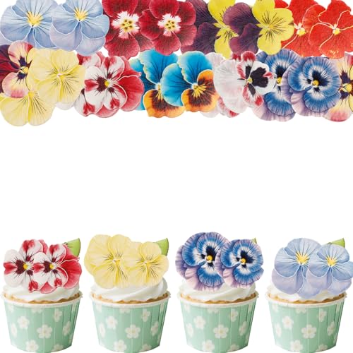 Gleevio 60 Stück Stiefmütterchen Tortendeko Blumen Essbar 10 Stile,Essbare Blumen Kuchen Deko,Essbare Blüten Tortendeko Geburtstag,Cupcake Deko Essbar,Esspapier Muffin Topper Hochzeit Jahrestag von Gleevio