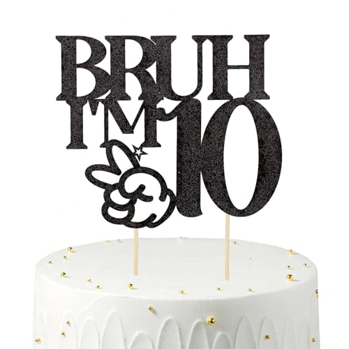 Gleevio Bruh I'm 10 Tortendeko 10 Geburtstag Junge Mädchen, Glitzer Cake Topper Geburtstag 10 Jahre Junge, Schwarz Happy 10th Birthday Kuchen Topper, Bro I'm 10 Birthday Geburstagstorte Deko 10 Jahre von Gleevio