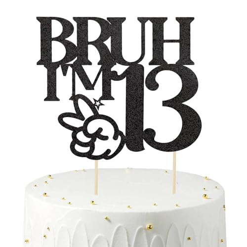 Gleevio Bruh I'm 13 Tortendeko 13 Geburtstag Teenager Junge Mädchen,Glitzer Cake Topper Geburtstag 13 Jahre Mädchen,Schwarz Official Teenager 13 Deko Kuchen,Bro I'm 13 Geburstagstorte Deko 13 Jahre von Gleevio