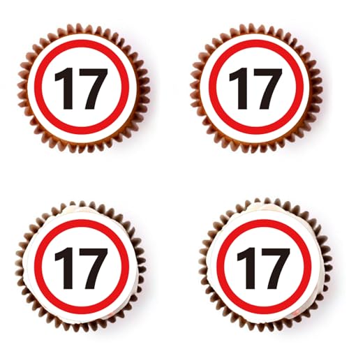 Gleevio Essbare Verkehrszeichen Tortendeko 17 Geburtstag Junge Mädchen,48 Stück Muffins Deko 17 Geburtstag Essbar,Cupcake Deko 17 Geburtstagdeko,Esspapier 2008 Kuchendeko 17 Jahre Tortendeko Essbar von Gleevio