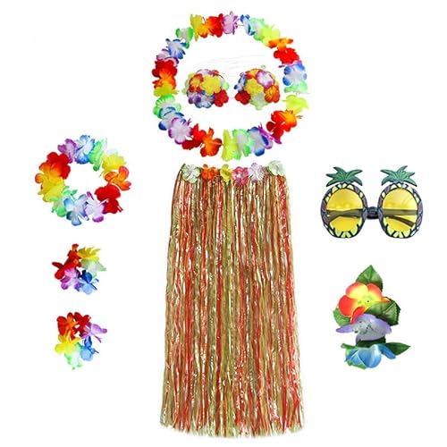Hawaiianischer Hula Bastrock Mit Sonnenbrille,8 Teiliges Hawaii Mottoparty Kostüme Set,Sommerzeit Kette Blumen Ananas Costumes Mit Armbänder Stirnbänder Hawaii Sommer Deko Für Aloha Luau Party Hawaiianischer Hula Bastrock Mit Sonnenbrille,8 Teiliges Hawaii Mottoparty Kostüme Set,Sommerzeit Kette Blumen Ananas Costumes Mit Armbänder Stirnbänder Hawaii Sommer Deko Für Aloha Luau Party von GlibberToy