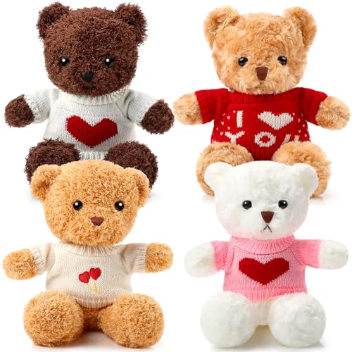 Glimin 4 Stück Bären-Stofftiere mit 4 Puppenkleidern, 30,5 cm, niedlicher Plüschbär mit abnehmbarer Kleidung, Pullover, Kapuzenpullover, Puppenzubehör für Plüschpuppen, DIY Stofftiere (Valentinstag) Glimin 4 Stück Bären-Stofftiere mit 4 Puppenkleidern, 30,5 cm, niedlicher Plüschbär mit abnehmbarer Kleidung, Pullover, Kapuzenpullover, Puppenzubehör für Plüschpuppen, DIY Stofftiere (Valentinstag) von Glimin