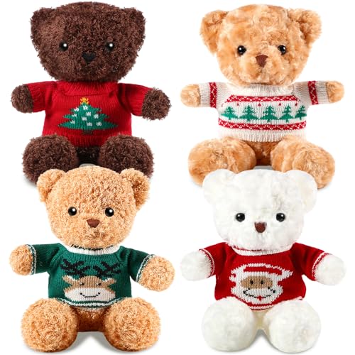 Glimin 4 Stück Weihnachtsbär Stofftiere mit Puppenkleidung, 30,5 cm, niedlicher Plüschbär mit abnehmbarem Pullover, Kapuzenpullover, Weihnachtszubehör für Plüschpuppen, DIY Wechselkleidung (niedlicher Glimin 4 Stück Weihnachtsbär Stofftiere mit Puppenkleidung, 30,5 cm, niedlicher Plüschbär mit abnehmbarem Pullover, Kapuzenpullover, Weihnachtszubehör für Plüschpuppen, DIY Wechselkleidung (niedlicher von Glimin
