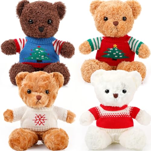 Glimin 4 Stück Weihnachtsbär Stofftiere mit Puppenkleidung, 30,5 cm, niedlicher Plüschbär mit abnehmbarem Pullover, Kapuzenpullover, Weihnachtszubehör für Plüschpuppen, DIY Wechselkleidung (modischer Glimin 4 Stück Weihnachtsbär Stofftiere mit Puppenkleidung, 30,5 cm, niedlicher Plüschbär mit abnehmbarem Pullover, Kapuzenpullover, Weihnachtszubehör für Plüschpuppen, DIY Wechselkleidung (modischer von Glimin