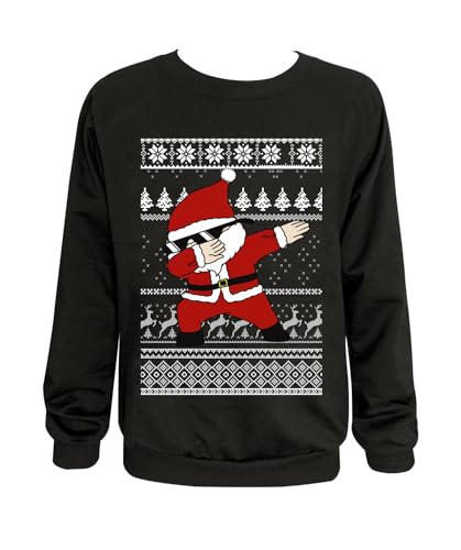 Glimnerize Weihnachten Kinder Santa Sweatshirt Weihnachtspullover Christmas Weihnachtsmann Rundhals Pullover Schwarz - Weihnachtsmann 120 von Glimnerize