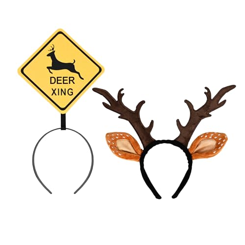Gliquran 2 Stück Hirschkreuz-Schild, Stirnband, Paar-Kostüme für Erwachsene, lustiges Hirsch- und Jäger-Kostüm, Paar, Halloween-Zubehör von Gliquran