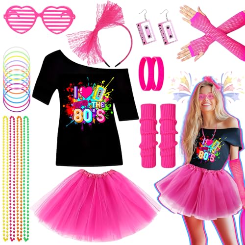 10-teiliges 80er-Jahre Zubehör-Set für Damen, Retro-Kostüm mit Tutu-Rock, Beinstulpen, Netzhandschuhen, Band-förmigen Ohrringen, Spitze, Stirnband, Sonnenbrille für 1980er-Jahre-Party 10-teiliges 80er-Jahre Zubehör-Set für Damen, Retro-Kostüm mit Tutu-Rock, Beinstulpen, Netzhandschuhen, Band-förmigen Ohrringen, Spitze, Stirnband, Sonnenbrille für 1980er-Jahre-Party von Glirop