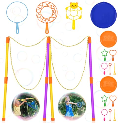 18-teiliges Blasen-Spielzeug-Set für Kinder, lustiges Seifenblasenherstellungswerkzeug inklusive riesigem Seifenblasen-Zauberstab, Seifenblasenring und Seifenblasenplatten für Outdoor-Gartenspiele, 18-teiliges Blasen-Spielzeug-Set für Kinder, lustiges Seifenblasenherstellungswerkzeug inklusive riesigem Seifenblasen-Zauberstab, Seifenblasenring und Seifenblasenplatten für Outdoor-Gartenspiele, von Glirop