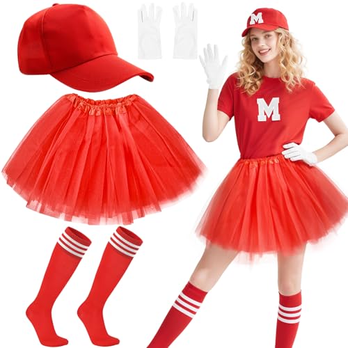 5-teiliges Damen-Kostüm-Set, Süßigkeiten-Kostüm, Outfit mit Baseballkappe, Tutu, Rock, Handschuhen, gestreiften Socken und M-Aufnäher, für Damen, Mädchen, Halloween, Cosplay, Verkleidungsparty (rot) 5-teiliges Damen-Kostüm-Set, Süßigkeiten-Kostüm, Outfit mit Baseballkappe, Tutu, Rock, Handschuhen, gestreiften Socken und M-Aufnäher, für Damen, Mädchen, Halloween, Cosplay, Verkleidungsparty (rot) von Glirop