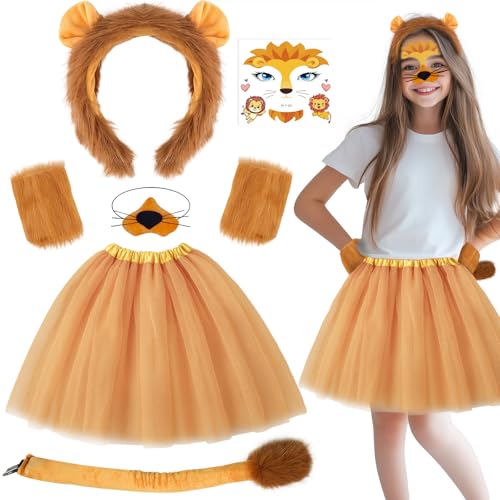 6-teiliges Kinder-Löwen-Kostüm-Set, Cosplay-Zubehör mit flauschigen Ohren, Stirnband, Pfotenhandschuhen, Tutu, Rock, Gesicht, Aufkleber, Clip-on-Schwanz-Set für Erwachsene, Halloween, Geburtstag 6-teiliges Kinder-Löwen-Kostüm-Set, Cosplay-Zubehör mit flauschigen Ohren, Stirnband, Pfotenhandschuhen, Tutu, Rock, Gesicht, Aufkleber, Clip-on-Schwanz-Set für Erwachsene, Halloween, Geburtstag von Glirop