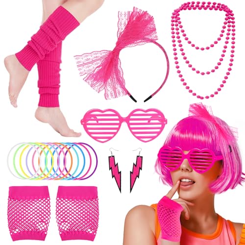 80er Jahre Kostüm Zubehör Set, 1980er Jahre Retro Kostüm Kit mit Schleife Stirnband Beinstulpen Fischnetz Handschuhe Ohrringe Halskette für Frauen Mädchen 80er Jahre Mottoparty Junggesellinnenabschied 80er Jahre Kostüm Zubehör Set, 1980er Jahre Retro Kostüm Kit mit Schleife Stirnband Beinstulpen Fischnetz Handschuhe Ohrringe Halskette für Frauen Mädchen 80er Jahre Mottoparty Junggesellinnenabschied von Glirop