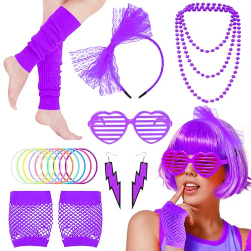 80er Jahre Kostüm Zubehör Set, 1980er Jahre Retro Kostüm Kit mit Schleife Stirnband Beinstulpen Fischnetz Handschuhe Ohrringe Halskette für Frauen Mädchen 80er Jahre Mottoparty Junggesellinnenabschied 80er Jahre Kostüm Zubehör Set, 1980er Jahre Retro Kostüm Kit mit Schleife Stirnband Beinstulpen Fischnetz Handschuhe Ohrringe Halskette für Frauen Mädchen 80er Jahre Mottoparty Junggesellinnenabschied von Glirop