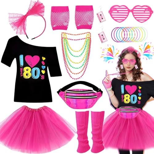 80er Jahre Kostüm Zubehör für Damen, einschließlich T-Shirt Tutu Rock Bauchtasche Beinstulpen Handschuhe Brille Stirnband Ohrringe Halskette Armbänder 1980er Jahre Kostüm Outfits für Damen Mädchen 80er Jahre Kostüm Zubehör für Damen, einschließlich T-Shirt Tutu Rock Bauchtasche Beinstulpen Handschuhe Brille Stirnband Ohrringe Halskette Armbänder 1980er Jahre Kostüm Outfits für Damen Mädchen von Glirop