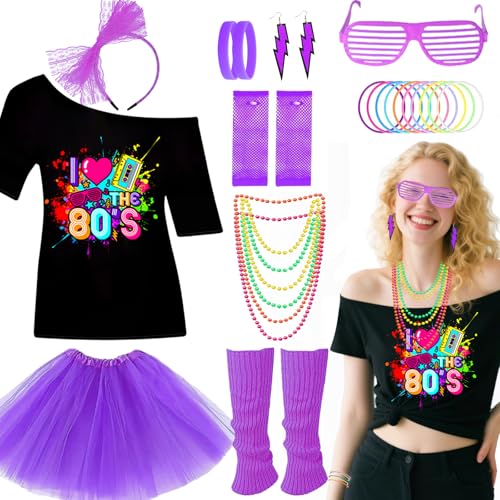 80er-Jahre-Zubehör-Set für Damen, Retro-Kostüm mit Tutu-Rock, Beinstulpen, Netzhandschuhen, Ohrringen, Spitze, Stirnband, Brille, Armband für Mädchen, 1980er-Jahre-Kostüm, Outfit 80er-Jahre-Zubehör-Set für Damen, Retro-Kostüm mit Tutu-Rock, Beinstulpen, Netzhandschuhen, Ohrringen, Spitze, Stirnband, Brille, Armband für Mädchen, 1980er-Jahre-Kostüm, Outfit von Glirop