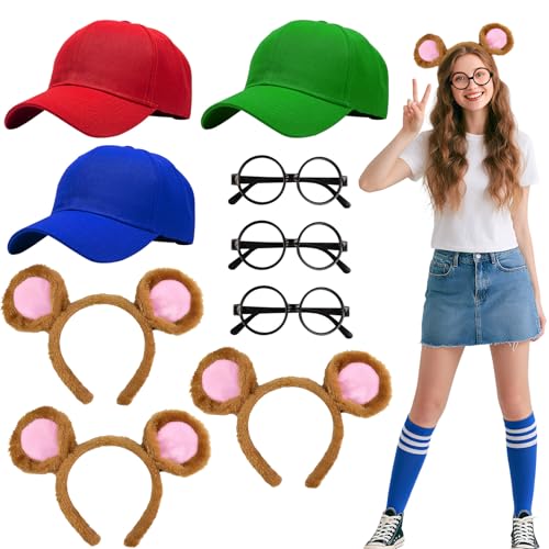 9-teiliges Streifenhörnchen-Kostüm-Set, niedliches Streifenhörnchen-Kostüm-Set mit bunten Baseballkappen, Ohren, Stirnbändern, rundem Rahmen, Brille für Erwachsene, Teenager, Halloween, Tierparty 9-teiliges Streifenhörnchen-Kostüm-Set, niedliches Streifenhörnchen-Kostüm-Set mit bunten Baseballkappen, Ohren, Stirnbändern, rundem Rahmen, Brille für Erwachsene, Teenager, Halloween, Tierparty von Glirop