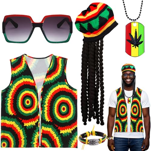 Glirop 5-teiliges Rasta-Kostüm-Outfit-Zubehör-Set von Glirop