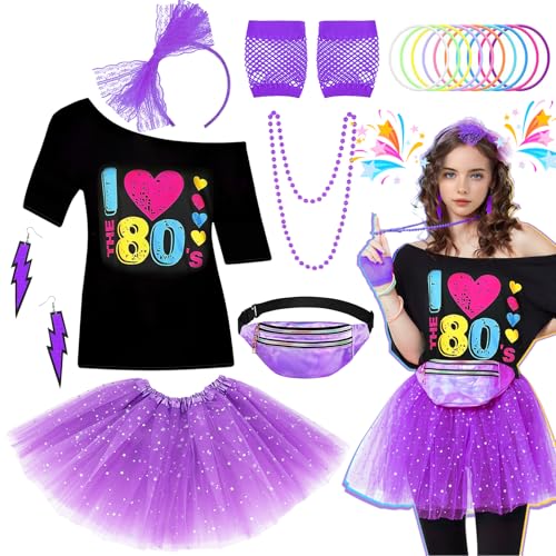 Glirop 80er Jahre Kostüm Accessoires Set für Damen (Lila, L) von Glirop