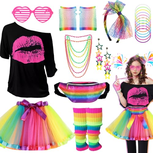 Glirop 80er Jahre Kostüm für Damen (Lips-Regenbogen, XL) von Glirop
