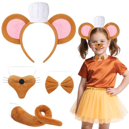 Glirop Kinder-Maus-Kostüm für Erwachsene, braunes Tierkostüm mit Stirnband, Nasenschwanz, Fliege, Tutu-Rock von Glirop