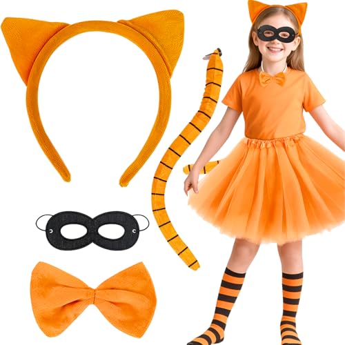 Glirop Orange Cat – inspiriertes Cosplay-Set: Ohr-Stirnband, schwarze Maske, Fliege und gestreifter Schwanz von Glirop