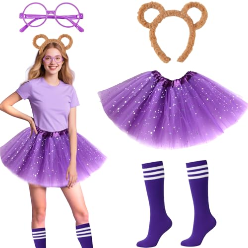 Glirop Streifenhörnchen-Kostüm, Unisex-Maus-Kostüm, Zubehör für Kinder, Erwachsene, Weltbuchtagskostüme (lila) von Glirop