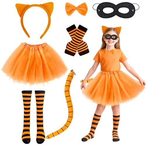 Kinder Tiger - Themen-Cosplay-Set: Ohr-Stirnband, Maske, Fliege, Tutu-Rock, gestreifte Socken und Handschuhe Kinder Tiger - Themen-Cosplay-Set: Ohr-Stirnband, Maske, Fliege, Tutu-Rock, gestreifte Socken und Handschuhe von Glirop