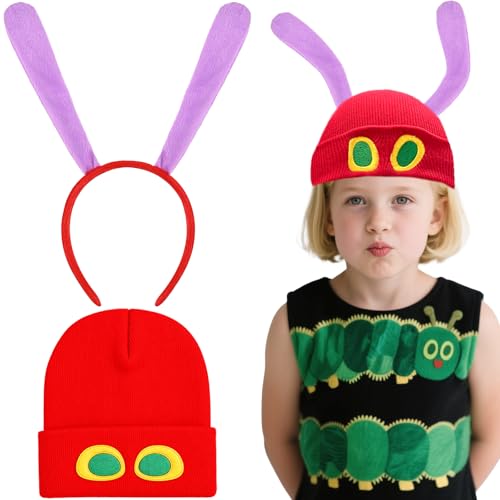 Raupe Kostüm Set für Kinder, Insekten Dress Up Kostüm Zubehör enthalten Rote Strickmütze mit Augen Lila Antenne Stirnband für Jungen Mädchen Welttag Cosplay Verkleidung Karneval Raupe Kostüm Set für Kinder, Insekten Dress Up Kostüm Zubehör enthalten Rote Strickmütze mit Augen Lila Antenne Stirnband für Jungen Mädchen Welttag Cosplay Verkleidung Karneval von Glirop