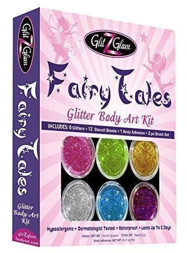 Märchen Glitter-Tattoo-Set mit 6 grossen Glitter und 12 erstaunlichen Schablonen - temporäre Tattoos & Körperkunst von GlitZGlam