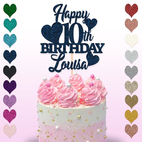 Glitter Art Tortenaufsatz zum 10. Geburtstag, erhältlich in 15 cm und 20 cm, Glitzer-Finish (groß, Marineblau) von Glitter Art