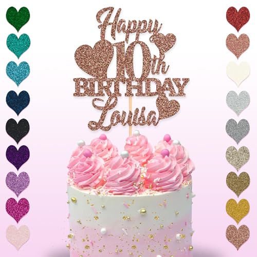 Glitter Art Tortenaufsatz zum 10. Geburtstag, erhältlich in 15 cm und 20 cm, Glitzer-Finish (groß, Roségold) von Glitter Art