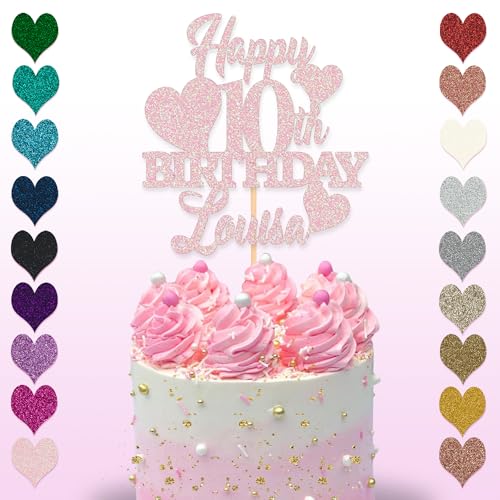 Glitter Art Tortenaufsatz zum 10. Geburtstag, erhältlich in 15 cm und 20 cm, Glitzer-Finish (groß, hellrosa) von Glitter Art
