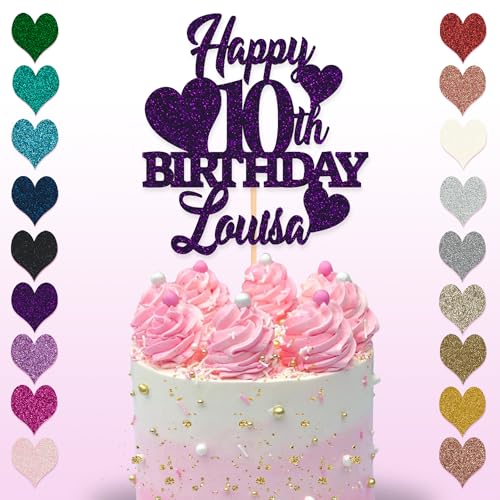 Glitter Art Tortenaufsatz zum 10. Geburtstag, erhältlich in 15 cm und 20 cm, Glitzer-Finish (groß, lila) von Glitter Art