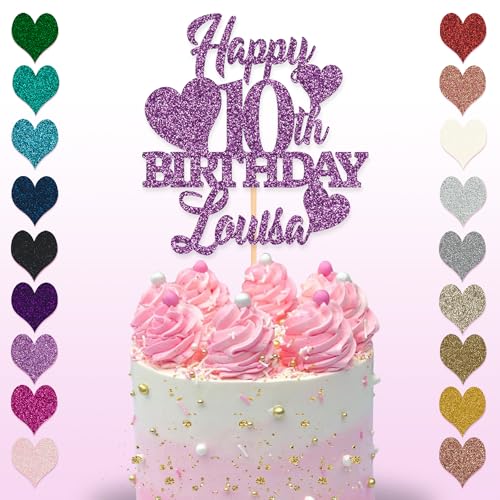 Glitter Art Tortenaufsatz zum 10. Geburtstag, erhältlich in 15 cm und 20 cm, Glitzer-Finish (groß, lila) von Glitter Art